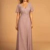 Formal Gowns Elizabeth K - GL2520 Embroidered V-Neck A-Line Evening Gown