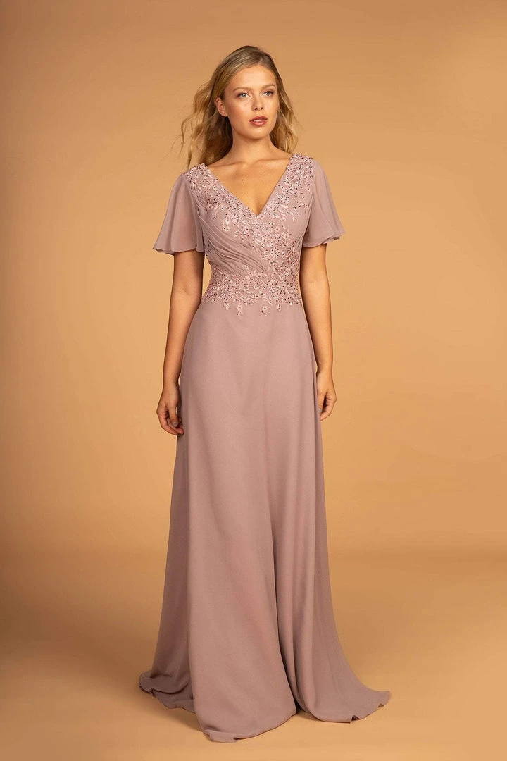 Formal Gowns Elizabeth K - GL2520 Embroidered V-Neck A-Line Evening Gown 3 Formal Gowns Elizabeth K - GL2520 Embroidered V-Neck A-Line Evening Gown