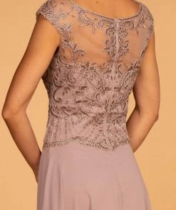 Elizabeth K - GL2523 Embellished Illusion Scoop Chiffon A-line Dress