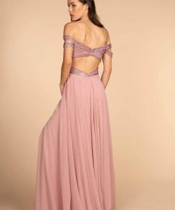 Elizabeth K - GL2527 Jeweled Bodice Plunging Off Shoulder Gown Formal Gowns
