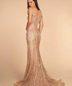 Elizabeth K - GL2585 Glitter Sequined Off-Shoulder Gown