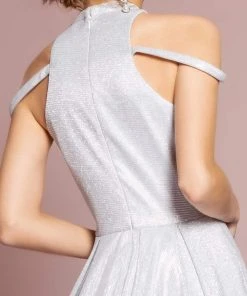 Elizabeth K - GL2664 Glitter Crepe High Neck A-line Dress