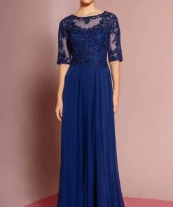 Elizabeth K - GL2681 Half Sleeve Embroidered Illusion Lace Gown Formal Gowns 16 Elizabeth K - GL2681 Half Sleeve Embroidered Illusion Lace Gown Formal Gowns