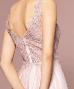 Elizabeth K - GL2692 Embroidered V-Neck A-Line Dress