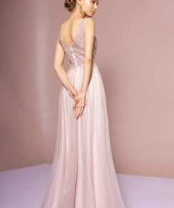 Elizabeth K - GL2692 Embroidered V-Neck A-Line Dress