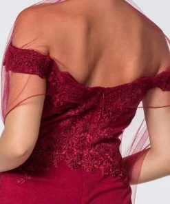 Elizabeth K - GL2708 Embroidered Off-Shoulder Jersey Trumpet Dress