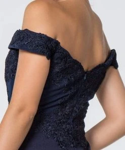 Elizabeth K - GL2708 Embroidered Off-Shoulder Jersey Trumpet Dress