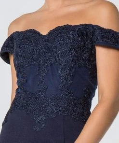 Elizabeth K - GL2708 Embroidered Off-Shoulder Jersey Trumpet Dress