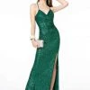 Elizabeth K - GL2918 Sequined Plunging V-neck Sheath Dress Formal Gowns