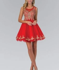 Elizabeth K - Gold Lace Accent Top Tulle Short Dress GS1334