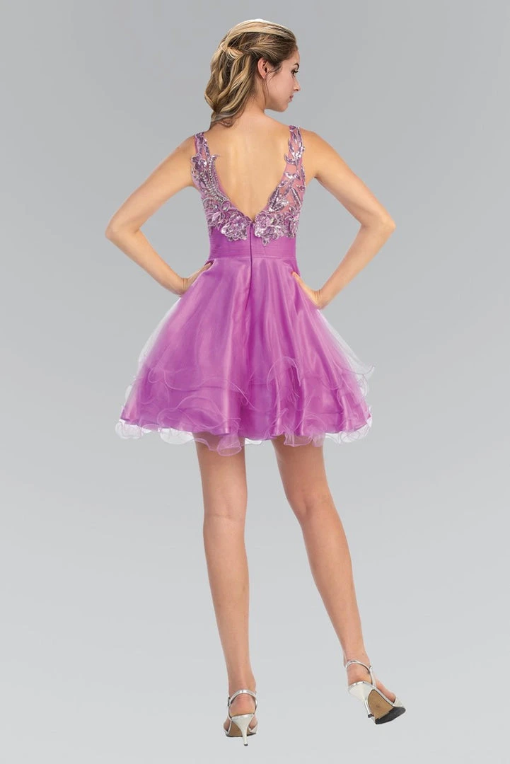 Elizabeth K - GS1126 Floral Applique V-Neck Tulle Dress Cocktail Dresses 4 Elizabeth K - GS1126 Floral Applique V-Neck Tulle Dress Cocktail Dresses