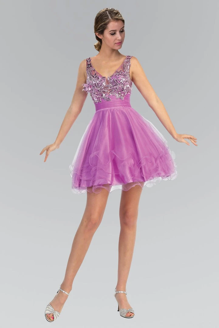 Elizabeth K - GS1126 Floral Applique V-Neck Tulle Dress Cocktail Dresses 3 Elizabeth K - GS1126 Floral Applique V-Neck Tulle Dress Cocktail Dresses