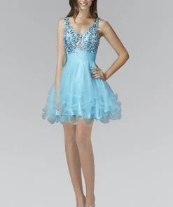 Elizabeth K - GS1126 Floral Applique V-Neck Tulle Dress Cocktail Dresses 7 Elizabeth K - GS1126 Floral Applique V-Neck Tulle Dress Cocktail Dresses