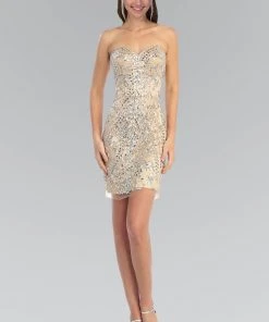 Cocktail Dresses Elizabeth K - GS1135 Jewel Embellished Strapless Cocktail Dress