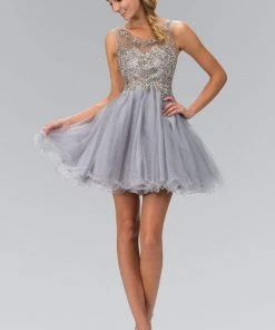 Elizabeth K - GS1335 Jewel-Toned Illusion Tulle Dress Cocktail Dresses