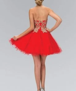 Cocktail Dresses Elizabeth K - GS1348 Lace Embellished Sweetheart Dress