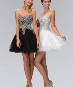 Cocktail Dresses Elizabeth K - GS1348 Lace Embellished Sweetheart Dress