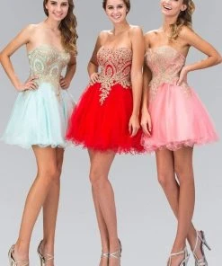 Cocktail Dresses Elizabeth K - GS1348 Lace Embellished Sweetheart Dress