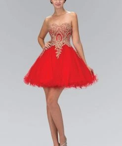 Cocktail Dresses Elizabeth K - GS1348 Lace Embellished Sweetheart Dress