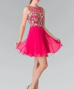 Elizabeth K - GS1429 Floral Embellished Cocktail Dress Cocktail Dresses