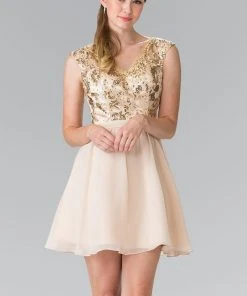 Elizabeth K - GS1430 Sequined V-Neck Chiffon A-Line Dress Cocktail Dresses 7 Elizabeth K - GS1430 Sequined V-Neck Chiffon A-Line Dress Cocktail Dresses