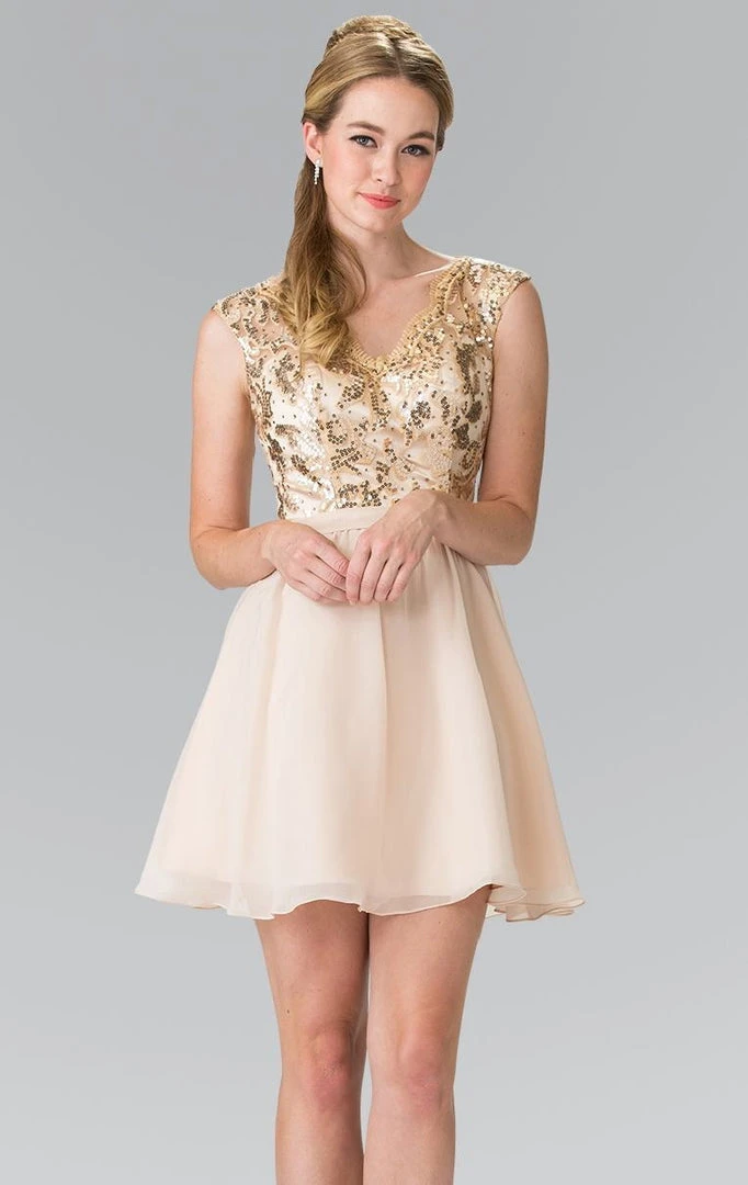 Elizabeth K - GS1430 Sequined V-Neck Chiffon A-Line Dress Cocktail Dresses 5 Elizabeth K - GS1430 Sequined V-Neck Chiffon A-Line Dress Cocktail Dresses