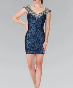 Cocktail Dresses Elizabeth K - GS1436 Sequined V Neck Cocktail Dress