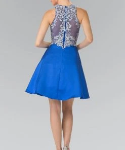 Cocktail Dresses Elizabeth K - GS1442 Embellished High Neck Lace A-Line Dress