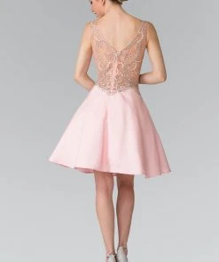 Elizabeth K - GS1469 Bejeweled Sleeveless A-line Short Dress