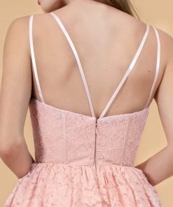 Cocktail Dresses Elizabeth K - GS1602 Plunging Sweetheart Lace A-Line Cocktail Dress