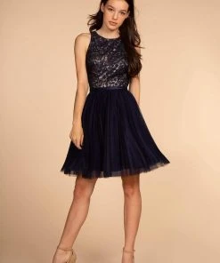 Elizabeth K - GS1610 Embroidered Pleated A-Line Cocktail Dress