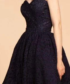 Cocktail Dresses Elizabeth K - GS1611 Strapless Jeweled Lace A-Line Dress