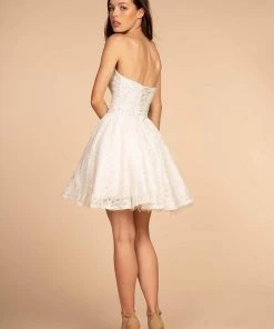 Cocktail Dresses Elizabeth K - GS1611 Strapless Jeweled Lace A-Line Dress