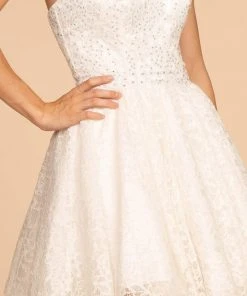 Cocktail Dresses Elizabeth K - GS1611 Strapless Jeweled Lace A-Line Dress