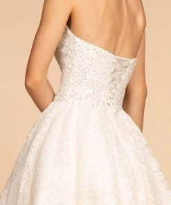 Cocktail Dresses Elizabeth K - GS1611 Strapless Jeweled Lace A-Line Dress