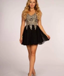 Elizabeth K - GS1625 Embroidered Lace Appliqued Short Dress Cocktail Dresses