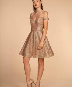 Elizabeth K - GS1626 Off-Shoulder Glitter A-Line Cocktail Dress Cocktail Dresses 8 Elizabeth K - GS1626 Off-Shoulder Glitter A-Line Cocktail Dress Cocktail Dresses