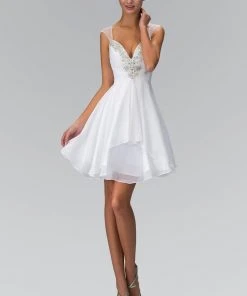 Cocktail Dresses Elizabeth K - GS2022 Jewel Accented Cap Sleeve Sweetheart Dress