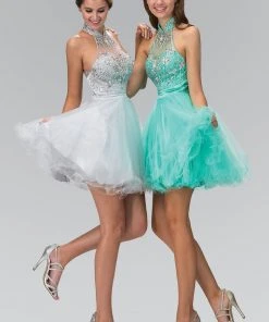Cocktail Dresses Elizabeth K - GS2130 Jeweled High Neck Tulle A-line Dress