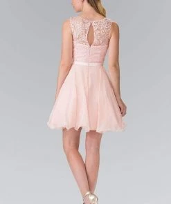 Cocktail Dresses Elizabeth K - GS2314 Sleeveless Lace Bodice A-Line Short Dress