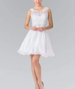 Cocktail Dresses Elizabeth K - GS2314 Sleeveless Lace Bodice A-Line Short Dress
