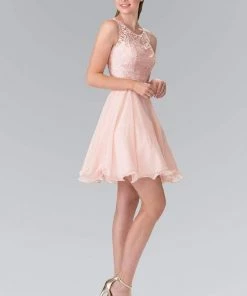 Cocktail Dresses Elizabeth K - GS2314 Sleeveless Lace Bodice A-Line Short Dress