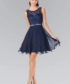 Cocktail Dresses Elizabeth K - GS2314 Sleeveless Lace Bodice A-Line Short Dress