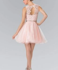 Elizabeth K - GS2375 Lace Illusion A-Line Tulle Short Dress Cocktail Dresses