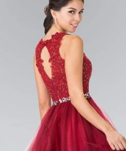 Elizabeth K - GS2375 Lace Illusion A-Line Tulle Short Dress Cocktail Dresses