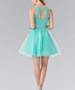 Elizabeth K - GS2375 Lace Illusion A-Line Tulle Short Dress Cocktail Dresses