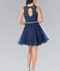Elizabeth K - GS2375 Lace Illusion A-Line Tulle Short Dress Cocktail Dresses