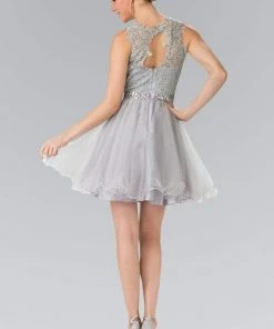 Elizabeth K - GS2375 Lace Illusion A-Line Tulle Short Dress Cocktail Dresses