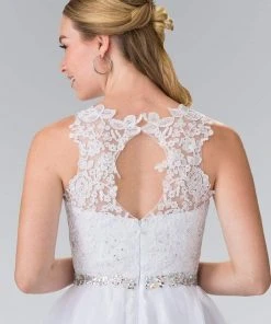 Elizabeth K - GS2375 Lace Illusion A-Line Tulle Short Dress Cocktail Dresses