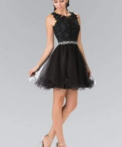 Elizabeth K - GS2375 Lace Illusion A-Line Tulle Short Dress Cocktail Dresses